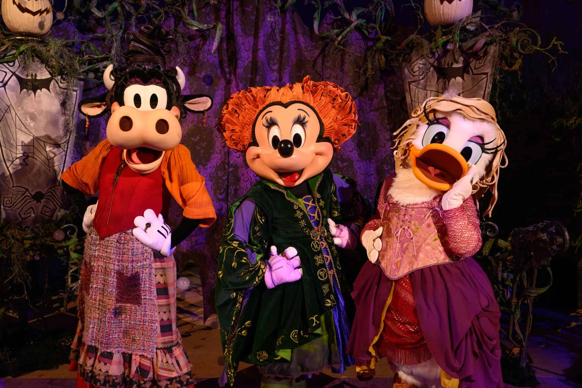 Minnie Mouse Daisy Duck and Clarabelle Cow as The Sanderson Sisters