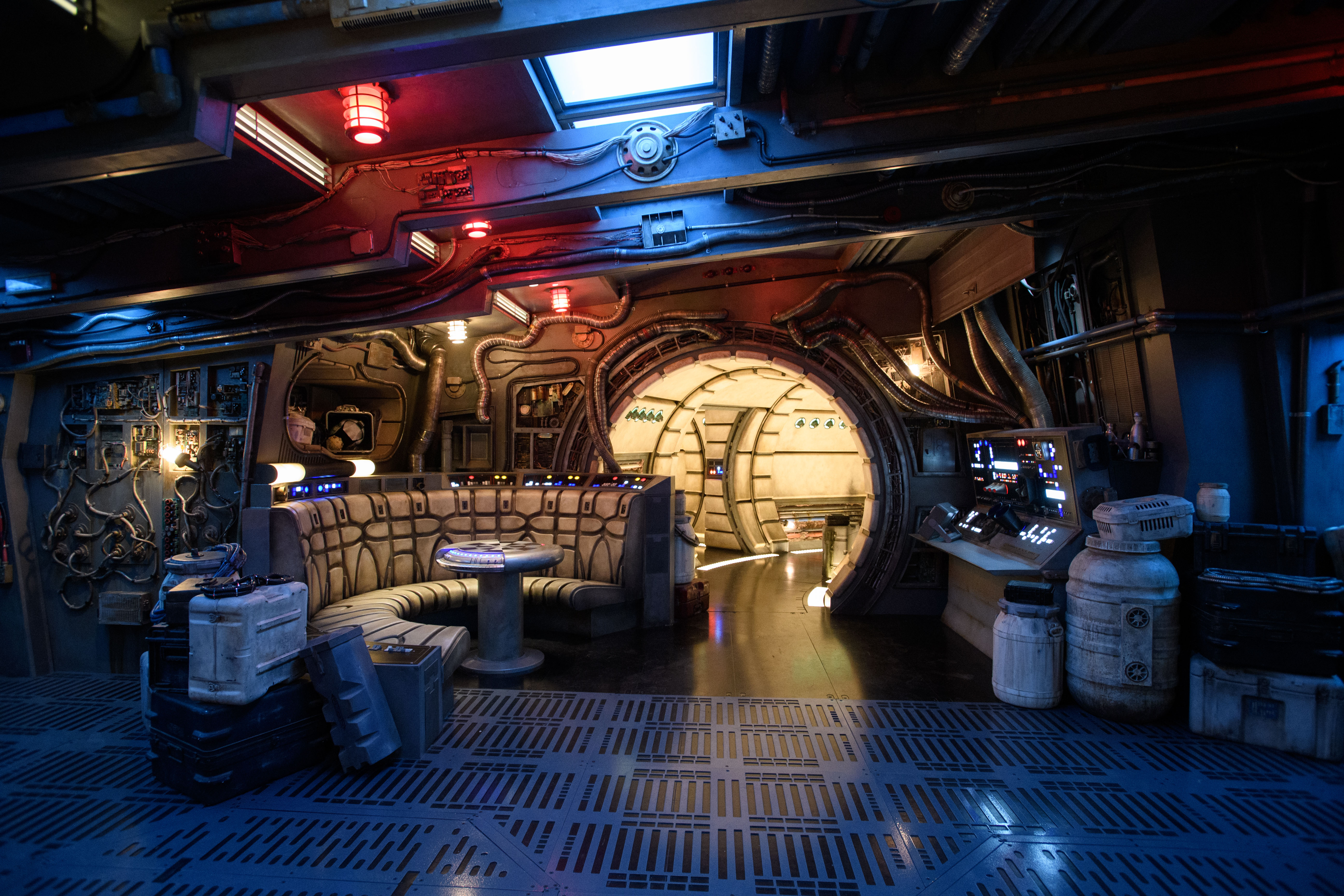 The famous main hold lounge is one of several areas guests will discover inside Millennium Falcon: Smugglers Run before taking the controls in one of three unique and critical roles aboard the fastest ship in the galaxy at Star Wars: Galaxy's Edge at Disneyland Park in Anaheim, California, and at Disney's Hollywood Studios in Lake Buena Vista, Florida. (Richard Harbaugh/Disney Parks)